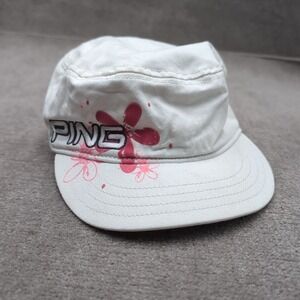 Womans‎ PING Golf Cadet White Pink Embroidered Logo Flower Hat Cap Strapback